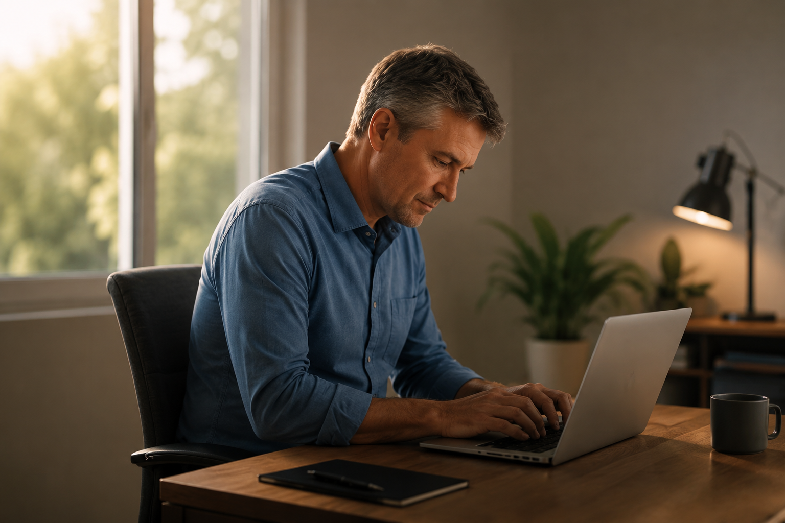 Hombre trabajando frente a la computadora